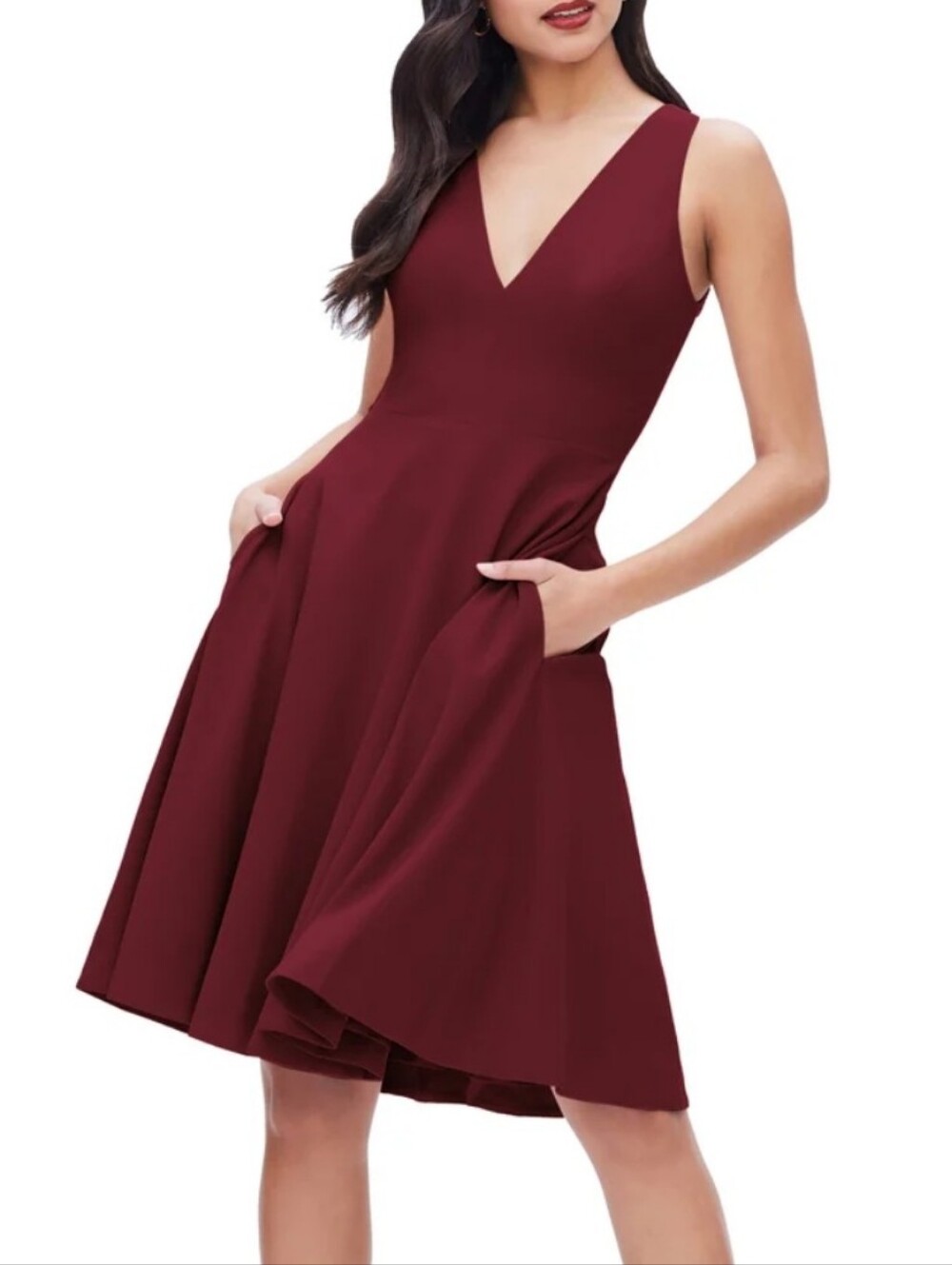 Dress The Population Catalina Dress V-Neck Burgundy Fit & Flare Dress Size XXL